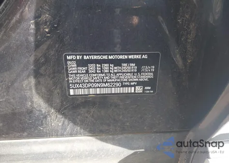 2022 BMW X3 Sdrive30I из США, поврежденный, VIN 5UX43DP09N9M62290